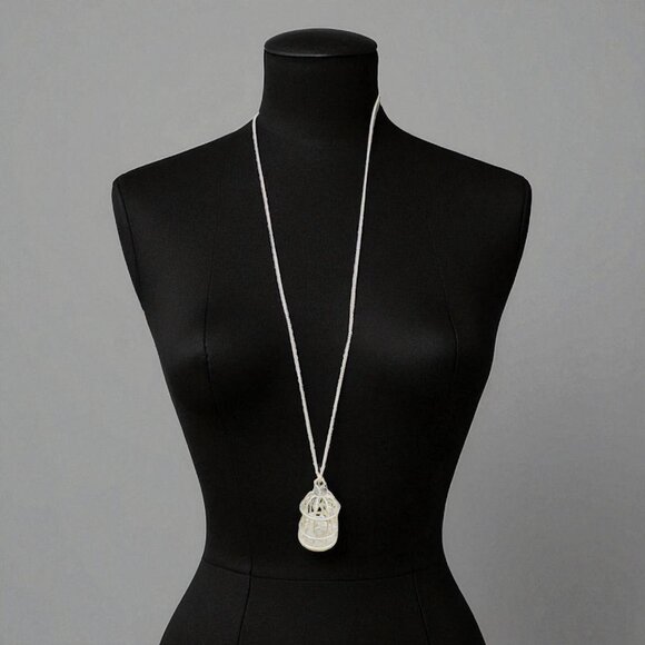 Silver Birdcage Pendant Necklace With Delicate Chain Unique Vintage Accessory - Picture 11 of 13